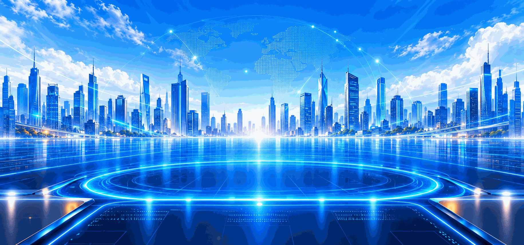 Blue futuristic technology city background