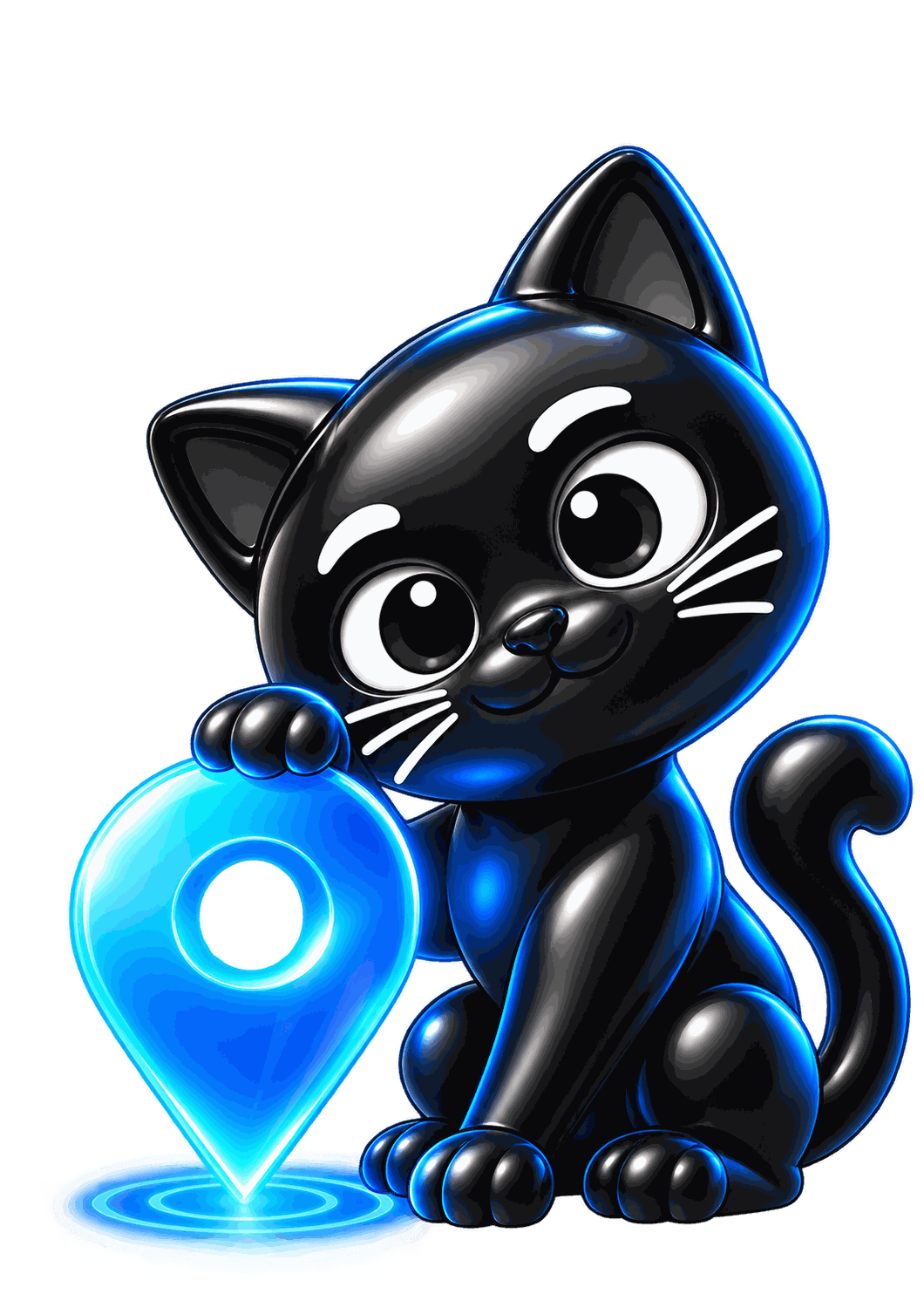 DAMIAO black cat with blue GPS location pin
